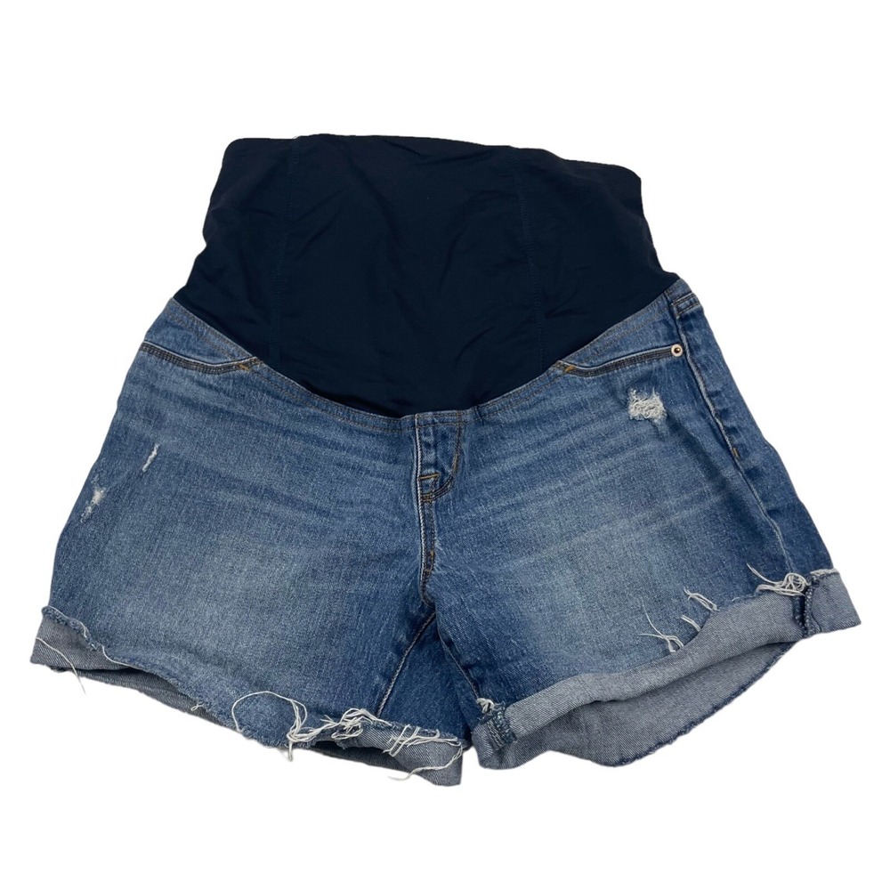 Ingrid & Isabel Maternity Boyfriend Shorts Denim Blue Jean Sz 6 Stretch Cut-off